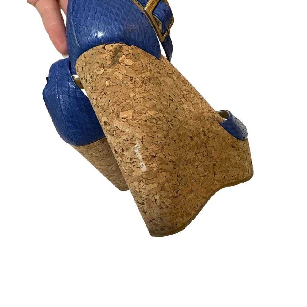 Jimmy Choo Women's Pela Blue Python Leather Cork Wedge Sandals size‎ 38 - Picture 6 of 9